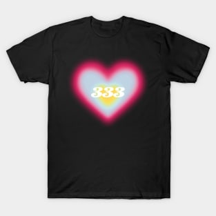 333 angel number heart aura colorful aesthetic T-Shirt